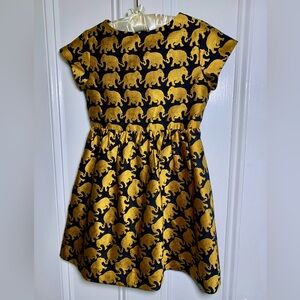 Vintage Crewcuts Kids Dress with Black and Gold Elephant Print. Beautiful (EUC)